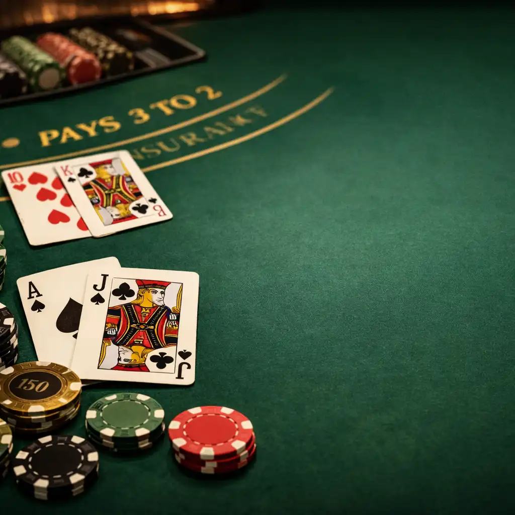Table de blackjack physique avec cartes et jetons