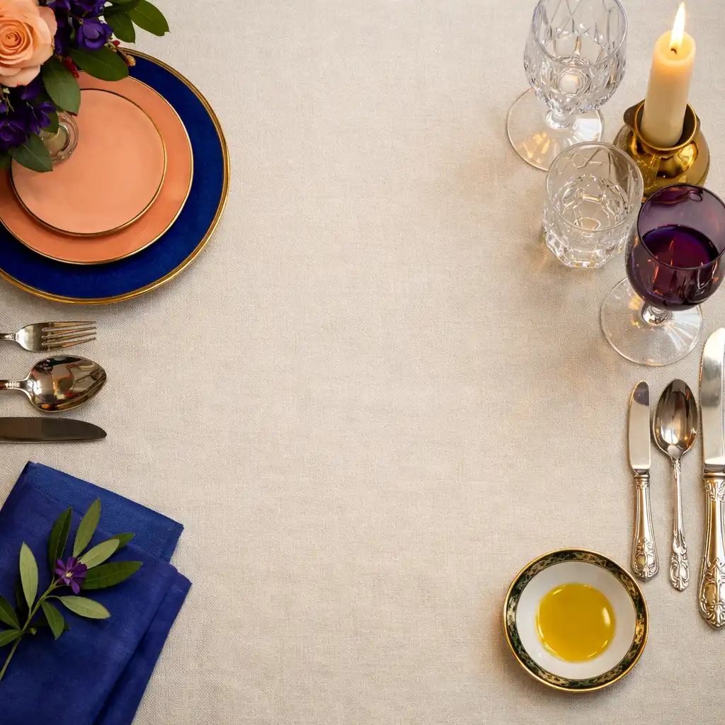 Gros plan sur une table dressée avec porcelaine fine, couverts en argent et bougie allumée