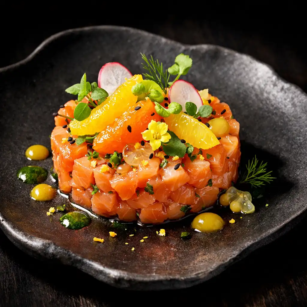 Tartare de saumon aux agrumes, entrée gastronomique française