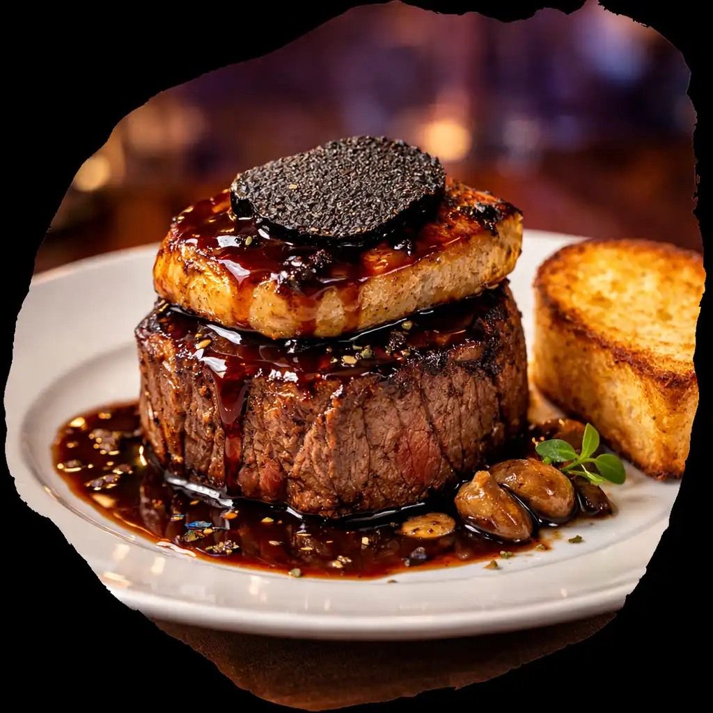 Filet de bœuf Rossini revisité avec foie gras poêlé et truffe noire
