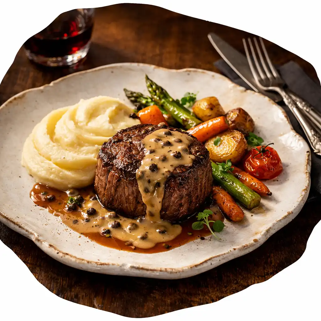 Filet de bœuf sauce au poivre, plat principal gastronomique