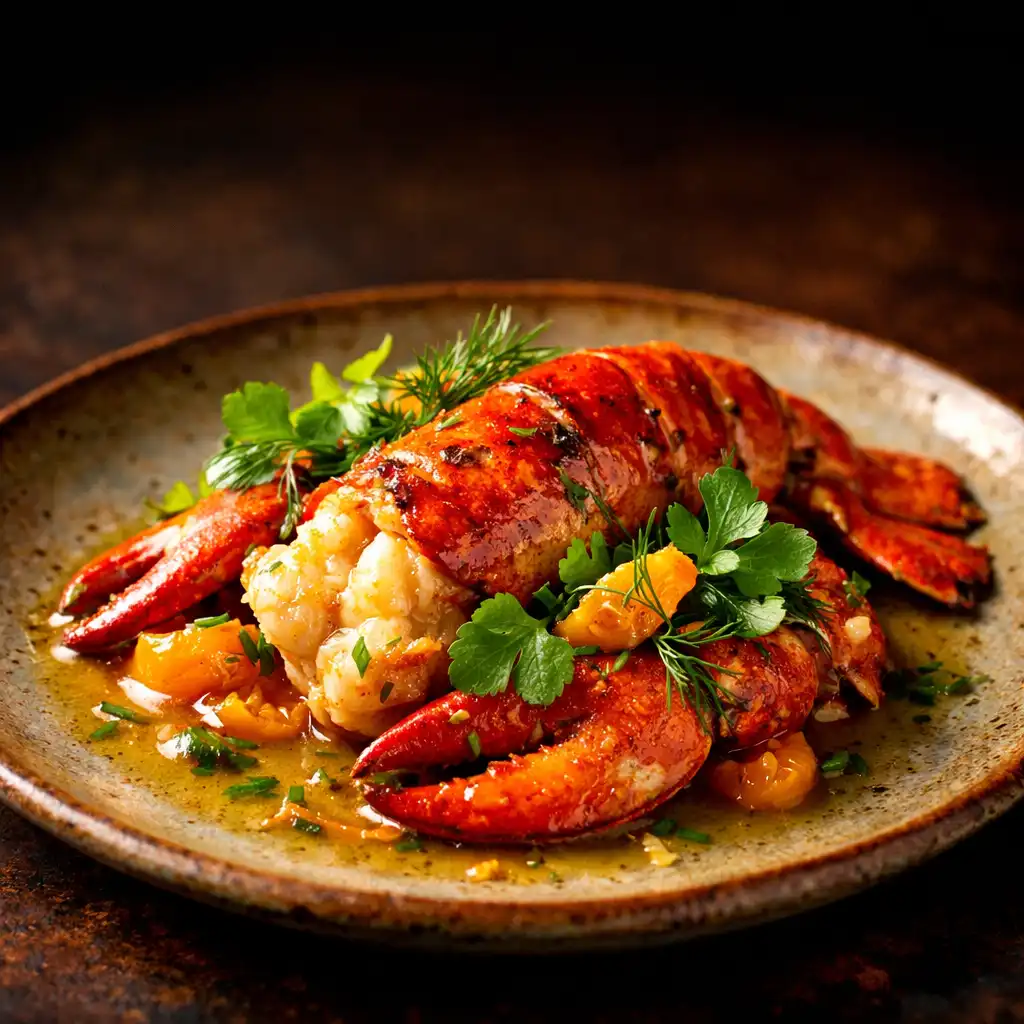 Plat signature avec homard rôti au beurre d'agrumes